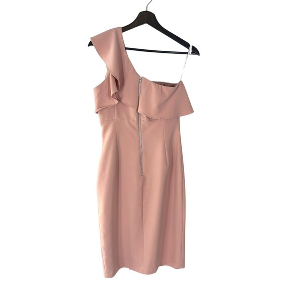 Bardot Dusty Pink Ruffle One Shoulder Knee Length Sheath Dress 6 Small - Picture 2 of 9